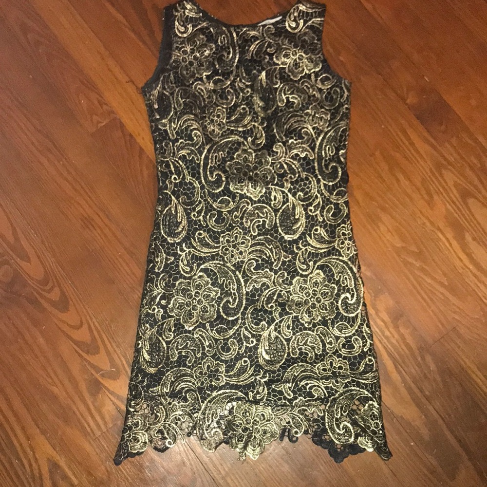 Black and Gold Lace Formal Dress